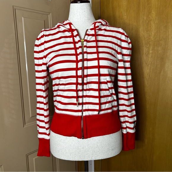 Juicy Couture Red and Cream Striped Zip Up Hoodie - Picture 2 of 12